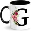 Tarklanda Tazze Personalizzate Tarklanda Tazza da Caffè con Lettere Floreali in Ceramica Nera da 350 ml, Regali Personalizzati per Donne per Compleanno, Natale, San Valentino