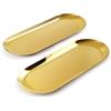 XIKAYA Vassoio da portata in acciaio inox dorato, 2 pezzi Ovale cosmetici vassoio decorativo per piccoli oggetti, vassoio dorato per Caffe, gioielli, candele, 30 x 12 cm