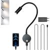 YNDD 3W Applique da Parete interno, Lampada da Lettura Muro Dimmerabile Touch con Porta di Ricarica USB, 3000K-6000K LED Luce da Letto Flessibile a Collo di Cigno Illuminazione Comodino con Adattatori