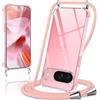 Coiwxmoi Cover per Google Pixel 9 con Cordino 6.3,Trasparente Custodia con Laccio Tracolla Corda Catena Cinghia,Ultra Morbido Silicone TPU Antiurto Case per Google 9, Oro Rosa