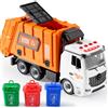 JOYIN Camion Spazzatura Giocattolo per Bambini, Camion Rifiuti Giocattolo, Viene Fornito con Tre Bidoni Della Spazzatura con Suoni e Luci, Regalo di Compleanno