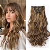 Cybelleza Extension Capelli Clip Mossi 48cm 6PCS Clip in Hair Extension per Capelli Ondulati a Clip Sintetici Lunghi Allugamento Effetto Naturale Ricci per Donna, Marrone medio & Biondo Scuro