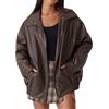 KaloKLU Giacca In Pelle PU Donna Giacca Da Motociclista In Similpelle Autunno Inverno Cappotto Bomber Giacca Capispalla Streetwear, marrone, S