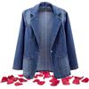 WUQILONGBANG Blazer in denim da donna, 2024 nuovo cappotto di jeans casual taglie forti monopetto, giacca in denim aderente, Blu, 3XL