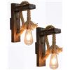 ZWPNA 2 Pezzi Applique da Parete Interno Vintage Legno Corda, Aplique Industrial Design Retro, Lampada-rio da Parete Art Deco Tradizionale, Led a Muro Antico E27, Luce Parete Shabby Chic Rustico (Nero)