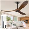 OUENGK Ventilatore Da Soffitto In Legno Per Esterni Da 152 Cm Senza Luce, Ventilatore Da Soffitto Rustico Con Telecomando, Ventiltore Da Soffito Ad Elica A 3 Pale Con Grande Flusso D'Aria Per Patii