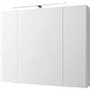 ML DESIGN modern living ML-Design Mobiletto da Bagno Armadietto Sospeso Specchio con Illuminazione Luce LED, 3 Ante e 6 Ripiani, Presa Elettrica Interruttore, 90 x 72 x 15 cm, Specchiera a Parete Contenitore Mobile Bianco