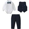 Amissz Completini e Coordinati Gentiluomo per Bambino Battesimo, 3 Pezzi Ragazzino Cerimonia Nozze Abiti Camicia Fiocco + Gilet+Pantaloni (Blu scuro, 3-6 mesi)