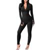Yaaapiy Tuta intera da donna, aderente, lunga, per yoga, a maniche lunghe, con scollo a V, a coste, con chiusura lampo, per jogging, tutina per pantaloni, tuta da allenamento, colore nero (nero, M)