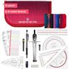 CALCUSO SET DI GEOMETRIA PRO in un astuccio rosso con compasso e goniometro - Astuccio pratico per scuola, università, ufficio e disegni - Ideale come set di geometria per la scuola