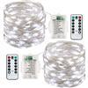 Lezonic Fairy Lights - Batteria a batteria, 13 m, 120 LED, impermeabile, filo di rame con 8 modalità di controllo remoto timer per camera da letto, giardino, feste, decorazioni festival (bianco freddo)