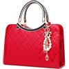DIRRONA Classico Borsa Borse a Tracolla Casuale Rombo Borsa da Donna Lucido Borsa a Tracolla Viaggio Shopping Partito Work Nozze Ciondolo di Perle Rosso