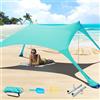 Cuupo Tenda da spiaggia pop-up in lycra, 2 x 2,1 m, SPF 50, parasole per esterni e giardini, anti-vento, con paletti di stabilità e telo da spiaggia, turchese