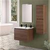 Inbagno Mobile bagno sospeso 70 cm noce canaletto con 2 ante soft-close, lavabo in ceramica e specchio reversibile 60x80 cm, KLEO