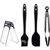 MasterPRO Foodies - Game of 4 Black Kitchen Utensils - Prodotto in silicone resistente e acciaio inossidabile - Brush 26 cm - spatola 28 cm - morsetto alimentare - 18 cm Bol