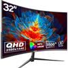 Gawfolk Monitor Curvo 32 Pollici Full QHD 2K PC Schermo Senza Cornice per Computer con FreeSync e Tecnologia Eye Care, Supporta VESA, HDMI, DP