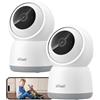 ieGeek 2K Telecamera WiFi Interno 2,4/5GHz, 3MP Videocamera Sorveglianza, Tracciamento del Movimento e Rotazione a 360°, Visione Notturna, Audio Bidirezionale, Registrazione 24/7, SC1, 2 Pezzi/Bianco