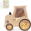 wooshwa Salvadanaio Bambini in Legno Riutilizzabile, Risparmio Soldi, Salvadanaio Personalizzato con Pennarello & Adesivi Colorati per bambina Ragazza Ragazzo e Adulti - Trattori