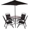 Shally Dogan Set da Pranzo 6 Pezzi per Giardino Patio con Ombrellone 4 Sedie Pieghevoli Nero