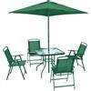 Shally Dogan Set da Pranzo 6 Pezzi per Giardino Patio con Ombrellone 4 Sedie Pieghevoli Verde