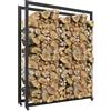 Outsunny Scaffale Portalegna da Esterno e Interno con Ruote, Legnaia in Metallo Rinforzato con Area da 0.43m³, 120x32x151cm, Nero