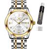 OLEVS Orologio da uomo con cronografo luminoso e multi quadrante, impermeabile, con data, regalo per uomo, in acciaio inox, classico, orologio da polso di lusso, Zc-5513 - Bicolore faccia bianca,