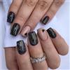 Agasar 24 unghie corte quadrate finte - glitter glitter a pressione nero cuore e rosa nudo - rimovibile adesivo completo unghie finte accessori per donne e spose