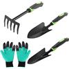 Ayicheyl Attrezzi Giardinaggio 4 Pezzi Set Giardinaggio,Giardinaggio Attrezzi-Pala Da Giardino,Rastrello Da Giardino,Guanti Da Giardinaggio,Attrezzi Da Giardino Appendibile Regali per Giardinaggio