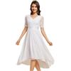 Ever-Pretty Vestito Donna Elegante a Mezze Maniche Midi Chiffon Scollo V Abito Cerimonia Donna Eleganti Cocktail Pizzo Abiti de la Madre della Sposa Bianco 48
