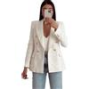 KaloKLU Blazer in tweed a doppio petto da donna, stile vintage, resistente, per lavoro e ufficio, a maniche lunghe con tasca, beige, S