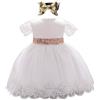FYMNSI Vestito da bambina per primo compleanno, a maniche corte, in pizzo, con paillette, fiocco, tulle, abito da sera, da matrimonio, con fascia per capelli, per 6-24 mesi, A-bianco, 6-12 Mesi