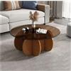 Romyqpipy Tavolino In Vetro Da Salotto con Base In Legno Rotondo Tavolino Da Caffè Diametro 80 Cm Stile Moderno Tavolo Da Cocktail Circolare Tavolino Soggiorno per Il Soggiorno, L'Ufficio