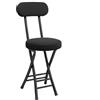 WBQYIMF Sgabello Pieghevole con Schienale, Sgabello da Bar Pieghevole Portatile Rotondo Imbottito in Pelle Artificiale for Cucina(Zwart)