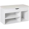 HOMCOM Panca Scarpiera, Mobile Portascarpe Salvaspazio con Sedile Imbottito Ribaltabile da Ingresso Legno, 80x30x47cm, Bianco