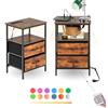 FurnitureR 2 x 2 x Cassetti in tessuto, 2 x AC Socket, 2 x USB Porte Comò Stile Industriale, LED Multicolore, 2 cassetti in tessuto, Iron, Vintage Brown, 40 x 30 x 60 cm