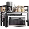 MAGIC SELECT Supporto per Microonde.Mensola Appoggio Regolabile.Scaffale Regolabile per Microonde.Ripiano Estensibile da Cucina,Forno,Utensili in Acciaio.Organizer da Cucina + 4 Ganci(35-60cm.Larghezza Regolabile)