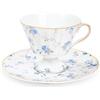 fanquare Set di Tazza e Piattino in Porcellana d'Osso, Tazza da Tè Blu con Fiore di Rosa Piccolo, Tazza da Caffè in Porcellana Britannica Elegante da 170ml per Regali da Donna