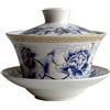 Liang baobao Tradizionale servizio da tè Gaiwan con coperchio e piattino, tazza da tè in ceramica fatta a mano, tazze da tè in porcellana (200 ml, peonia blu seta)
