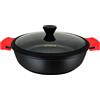 briebe Black Titanium Casseruola bassa da cucina a induzione, antiaderente, in titanio, 24 cm, in alluminio pressofuso, rivestimento senza PFOA, coperchio in vetro, manici in silicone, piano in