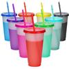 ZoneYan 9 Pezzi Bicchieri con Cannuccia e Coperchio, 16oz/480ml Tazze che Cambiano Colore, Bicchieri Plastica Colorati Riutilizzabili, Tazza da Viaggio Caffe per Feste di Bambini e Adulti