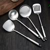 JXCBXJ 4 pezzi Set di Utensili da Cucina,spatola wok in acciaio inossidabile 304, mestolo, scolapasta e spatola,Lavabile in Lavastoviglie,per uso domestico, hotel, ristorante (Manico calabash)