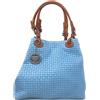 Chicca Borse Borsa a Mano con Tracolla da Donna Realizzata in Vera Pelle Stampa Intrecciata Made in Italy - 34x29x18 Cm (Celeste)