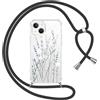 Yoedge Cover con Cordino per iPhone 14/iPhone 13 6,1, Custodia Trasparente con Aesthetic Disegni Floreale 1, Morbido TPU Silicone + PC Antiurto Protettiva Case con Collana Tracolla Laccio Collo