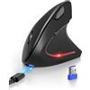 TECKNET Mouse Verticale, Mouse Bluetooth Ergonomico Ricaricabile, Wireless Ottico Right Handed 6 Pulsanti, Multi-dispositivo (BT5.0/3.0+USB-A), 4800 DPI 6 Livelli Regolabili, Ampia compatibilità-Nero