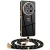 Mkej Cover per Honor Magic 7 Lite 5G con cordino, Placcatura Silicone Cuore amore Custodia con Cordino, con Regolabile Staccabile laccio Case per Honor Magic 7 Lite 5G, Oro nero