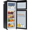 Merax Frigorifero retrò: combinazione frigo-congelatore a due porte con volume totale di 92 litri, ripiani in vetro, luce LED e consumo energetico di 181 kWh/anno nero