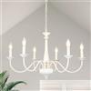 ASHUAQI Lampadario da soffitto, 6 luci, bianco invecchiato, vintage, stile rustico, per soggiorno, cucina, sala da pranzo, camera da letto