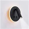 uksunvi Lampada da parete a LED, lampada da parete da lettura sul comodino, lampade da lettura a parete a LED da 12 W, faretto regolabile （3W + 9W 3000K luce calda） nero (Forma rotonda)
