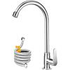 Bifordo Rubinetto per acqua fredda, con cuscinetto a sfera in acciaio inox, rubinetto da cucina a foro singolo, rubinetto per acqua fredda per cucina, esterno, giardino e bar con tubo e tubo filettato più