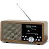 Dynavox DBT600 DAB+ Radio/digitale FM, portatile, ideale come radio da cucina/bagno/ufficio, sveglia, BT, display TFT, funzionamento a rete o batteria, USB/Micro-SD, decorazione in legno marrone